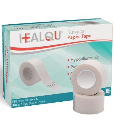 HEALQU Medical Tape Paper for Surgical Wound Care First Aid Supplies and Labeling Packages - 1 x10 Yards Box of 12 Rolls - Conformable Breathable Microporous White Tape 1" Box of 12 Rolls