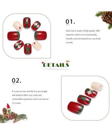 Vatocu Christmas False Nails - Short Red Press on Nails with Snowflakes, Elk, and Snowman Design (24pcs) - Perfect for Women and Girls - Buy Online on GoSupps.com