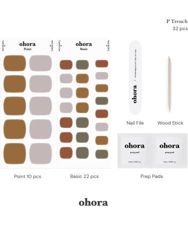 ohora Semi-Cured Gel Pedicure Strips 34pcs(P Trench) - Bold & Chic Nail Wraps with Prep Pads & Nail File - Buy Online on GoSupps.com