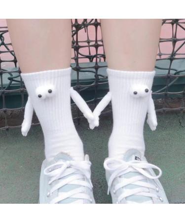 CUIKOSAER Funny Magnetic Suction 3D Doll Couple Socks Couple Holding Hands Socks Mid-Tube Socks Magnetic Three-Dimensional Doll Socks Novelty Funny Cotton Couple Socks Gifts for Teen D White