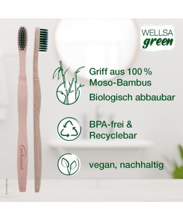 Wellsamed Wellsagreen Bamboo Toothbrush - Soft Activated Carbon Bristles for Eco-Friendly Oral Care - Buy Online on GoSupps.com
