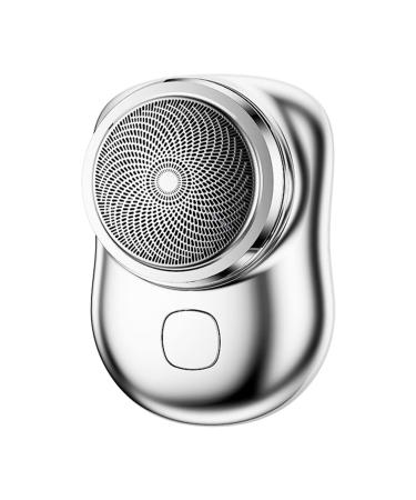 Mini Electric Shaver Portable Men Electric Shaver USB Rechargeable Men Grooming Razor Pocket Size Mini Shaver Washable for Travel (Silver)
