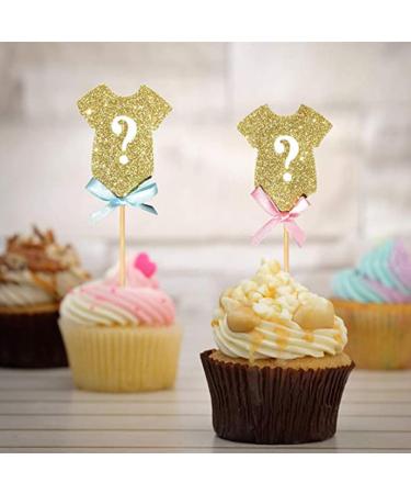 UXYOKM 24Pcs Gender Reveal Cupcake Topper with Blue Pink Bow Boy or Girl Cupcake Picks Gold Glitter Baby Shower Birthday Party Cake Decorations Supplies - Buy Online on GoSupps.com