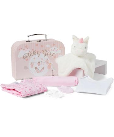 Baby Box Shop Newborn Baby Girl Gift Set - 7 New Baby Gifts with New Born Baby Essentials Unique Baby Girl Gifts Newborn - Pink Baby Hamper for New Baby Girl Gift - Newborn Girl Gifts Set - Pink M Pink