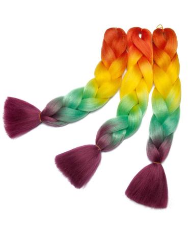 Tess Braids Extensions 60 cm | Jumbo KanCalon Ombre Hair Braids | 100g Single-Laid Box Braids - Orange/Yellow/Green/Pink - Buy Online on GoSupps.com