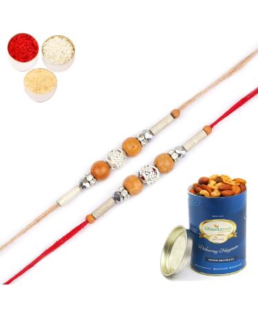 Ghasitaram Gifts Rakhi for Brother Rakhis Online - Set of 2-Nbh206 Rakhis with 100 GMS of Dryfruits Mix Can Rakhi with 100 gms of Dryfruits Mix Can