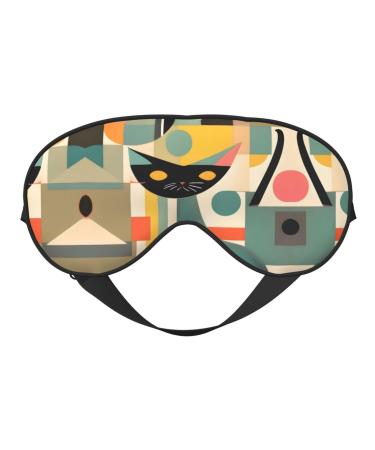 Mid-Century Modern Art Cat Soft Sleep Eye Mask Female Breathable Eye Patch Perfect for Travel and Relaxation