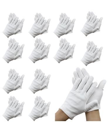 12 Pcs White Cotton Gloves Cotton Gloves for Eczema Cotton Gloves for Dry Hands Moisturizing Gloves Inspection Gloves Coin Handling and Jewelry Inspection Gloves White Gloves(L)