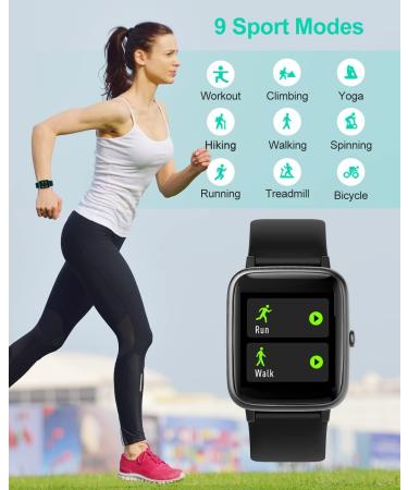 GRV Smart Watch for iOS/Android - IP68 Waterproof Fitness Tracker with Heart Rate Monitor - Black - Buy Online on GoSupps.com