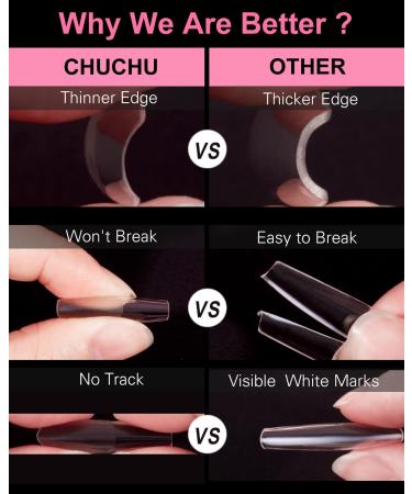 CHUCHU Almond Nail Tips - 552Pcs Medium Almond Soak Off False Nail Tips for Nail Extension and Art | Pre-buff Clear with Box - Home DIY Nail Salon - Buy Online on GoSupps.com