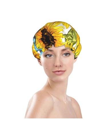 Sunflowers Blue Butterflies Shower Cap - Double Waterproof Layers, One Size Fits All Women - Ideal for Bathing, Large Design for All Hair Types - Buy Online on GoSupps.com