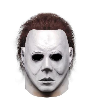 Halloween Michael Myers Mask, Latex Horror Scary Hot Movie Game Face Headgear with Hair Full Head Masks Costume