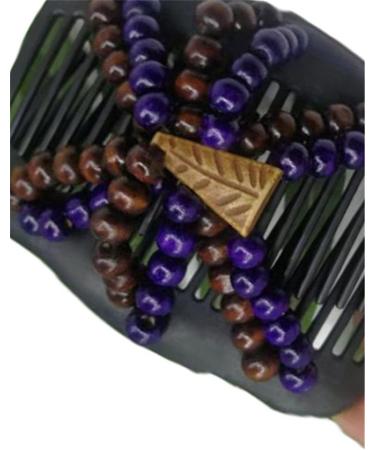 Magic Hairstyle Comb Imitation Wood Double Row Comb Double Row Clip Wooden Beads Elastic Hair Comb Ladies Hair Accessories Purple - Buy Online on GoSupps.com