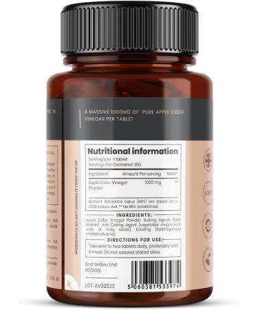 Double Strength Apple Cider Vinegar 1000mg x 360 Tablets - 1 Year Supply (2 Bottles) - Buy Online on GoSupps.com