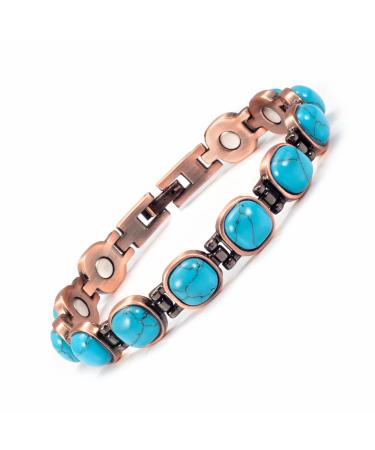 Enercoppex 99.99% pure copper magnette therapy for arthritis relief women's bracelet 3500 gauss strong magnetic turquoise turquoise-colored copper bracelet magnetic therapy for healthy women's jewelry