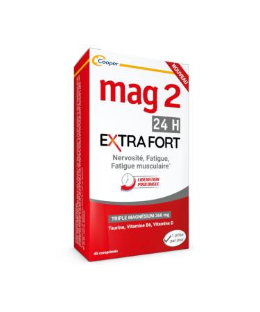 MAG 2 - 24H Extra Strength - Magnesium, Vitamin B6, Vitamin D and Taurine - Anti-nervousness and anti-fatigue - Dietary supplement - 45 day program - 45 tablets