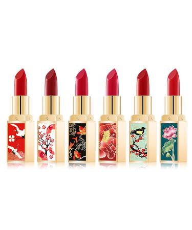Ownest 6 Colors China style Matte Lipstick Set, Long Lasting Moisturizing Non-Marking, Waterproof Non-Stick Cup Palace Style Rouge Lipstick