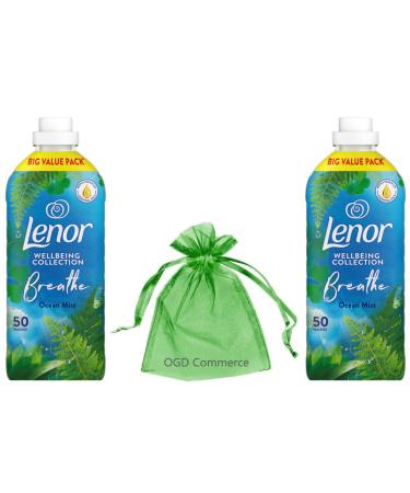 Lenor Fabric Conditioner 50 Washes 1.65L Wellbeing Collection Ocean Mist Scent Pack of 2 + for You: Organza Small Bag