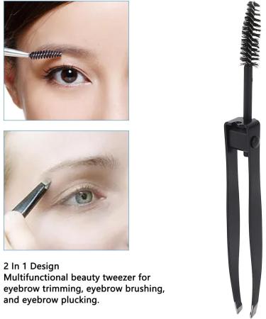 Verdant Touch Mini Slant Tweezer 2 in 1 Multifunctional Eyebrow Tweezer with Comb Slant Tip Mini Grooming Tool for Eyebrows Facial Hair Eyelashes Black - Buy Online on GoSupps.com
