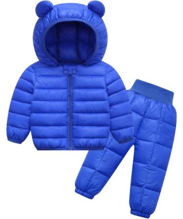 Saymany Winter Coat for Children - Hooded Down Jacket & Pants Set - Royal Blue Age 2-3 | Light & Windproof - Buy Online on GoSupps.com