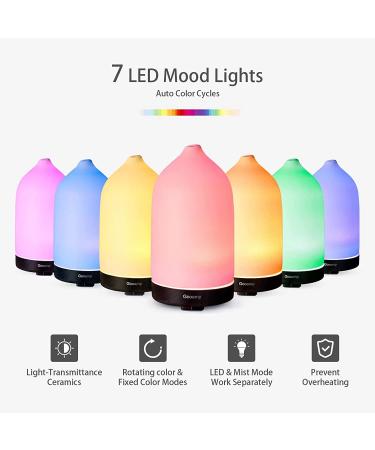 Gooamp 100ML Ceramic Diffuser with 7 Color Lights and Auto Shut Off Deep Wood Grain Base, Ideal for Aromatherapy in Home, Office, and Room - Buy Online on GoSupps.com