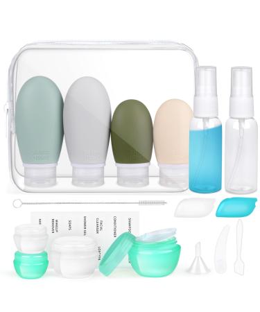 Opret 18 Pcs Travel Bottles Set for Toiletries Silicone Travel Containers 100ml/60ml TSA Approved Leak Proof Refillable BPA Free Travel Accessories for Shampoos Conditioner and Lotion 100 60 30ml Green