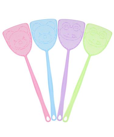 Fly Swatter, 4 Pack Long Plastic Fly Swat Set Heavy Duty with Flexible Strong Handle Assorted Colors Multi Pack Fly Swatters