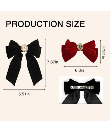 HairBarrettes-Black-red-velvet Luxury Velvet Hair Bow Clip for Thick or Curly Long Hair - Premium Hair Accessories - Buy Online on GoSupps.com