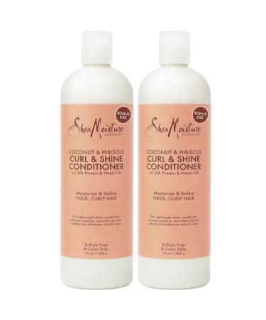 SheaMoisture Hair Conditioner Curly Hair Products Coconut & Hibiscus Curl & Shine Conditioner Shea Butter Coconut Oil Vitamin E & Neem Oil Frizz Control Family Size (2-Pack 16 Fl Oz Ea)