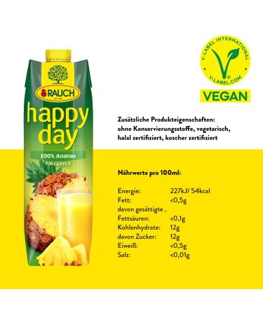 Rauch Happy Day Pineapple Juice - 100% Pineapple Juice Concentrate | Tropical Taste Explosion | 6x 1L Tetra Prisma - Buy Internationally - Buy Online on GoSupps.com