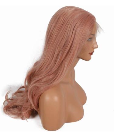 Xingyu 22 Rose Gold Pink Synthetic Lace Front Wig - Wavy Pastel Pink Replacement Wig for Women | Natural Looking High-Temperature Hair for Parties - Buy Online on GoSupps.com