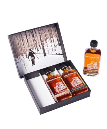 Runamok Maple Syrup Gift Box | Barrel-Aged Selection | Special Present For Holidays| Bourbon, Apple-Brandy & Rum Barrel-Aged Maple Syrup | 3 Bottles of Real Maple Syrup | 8.45 Fl Oz (250mL)