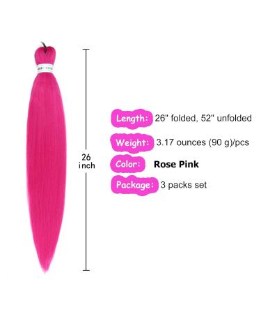 Rose Pink Pre Stretched Box Braid Hair Extension 26 Inch - Pack of 3 - Buy Online on GoSupps.com