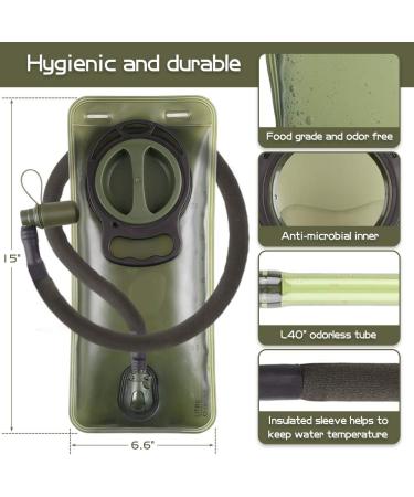 2L Leakproof BPA-Free Hydration Bladder - Military Green Water Reservoir Bag for Outdoor Activities - Insulated Tube - Ideal for Hiking, Camping, Running, Cycling - Buy Online on GoSupps.com