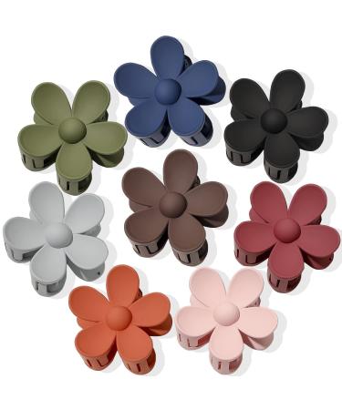 Flower Hair Clips 8PCS Nonslip Large Claw Clips Strong Hold Durable for Women Thick Hair, Big Hair Clips For Thin Hair Cute Claw Clips 8 Colors B:Khaki, Green, Orange, Dark blue,Red, Black, Pink, Dark purple