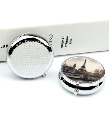 Round Paris Print Pill Box - Portable 3 Compartment Medicine Organizer | Decorative Travel Pill Case - Buy Online on GoSupps.com
