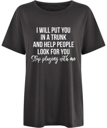 Women's Oversized Baggy Graphic Tee - Trendy Loose Fit Crewneck T-Shirt - Dark Gray, Size Small - Buy Online on GoSupps.com