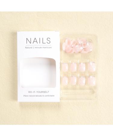SINLOV Short Square Fake Nails Flower Glossy Press on False Nails Pink Nude French Full Cover False Nails for Women and Girls - Buy Online on GoSupps.com