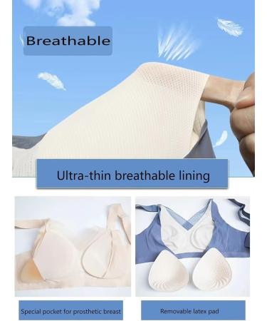 Mastectomy Bra for Women - Seamless Wireless & Comfortable Post-Surgery Bralette in Blue - Buy Online on GoSupps.com
