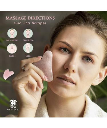 Sodacoda Gua Sha Set - Traditional Chinese Beauty Face Massage - Rose Quartz Scraper and Roller - Genuine Semi-Precious Stone from Madagascar - Buy Online on GoSupps.com