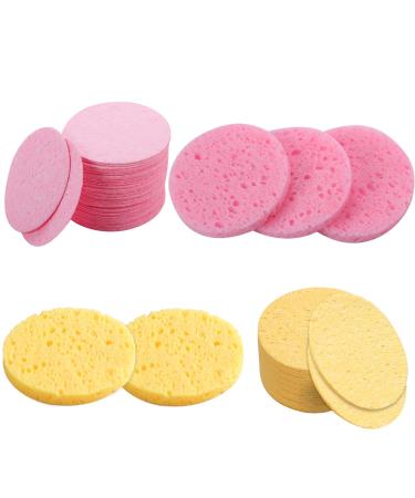 60 pieces of face sponge 6 cm compressed face sponges washable Cellulose facial sponges for washing your face makeup remover (pink yellow)