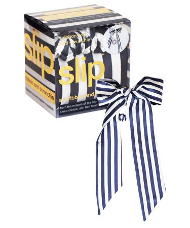 Slip Silk Ribbon & Scrunchie Set  Navy Stripe - Slipsilk Pure Mulberry 22 Momme Silk Hair Tie - Includes 1 Ribbon & 1 Midi Scrunchie - Silk Hair Products for Women