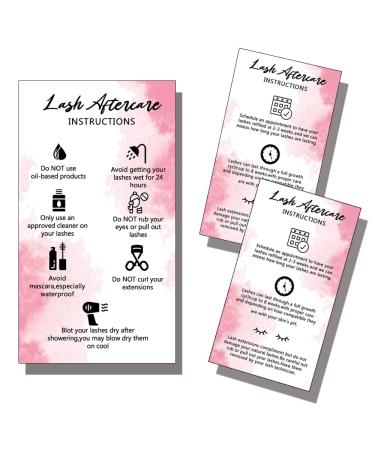 Wanyeer Lash Extension care Instructions Cards Double Sided Size 3.5 x 2'' inch Business Card Size After Care Card Lash Care Card White with Pink Watercolor Design 50 Pack White Pink