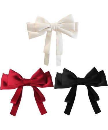 Hair Bows for Women 3PCS French Bow Hair Clips with Ribbon Large Cute Bow Clips for Women Soft Satin Silky Bow Barrette for Teen GirlsBarrettes - Buy Online on GoSupps.com