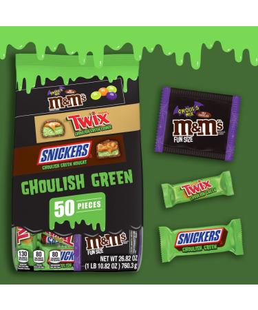 MARS Chocolate Halloween Variety Pack - M&M'S, SNICKERS, & TWIX Ghoulish Green Candy - 26.82 oz, 50 Pieces - Buy Online on GoSupps.com