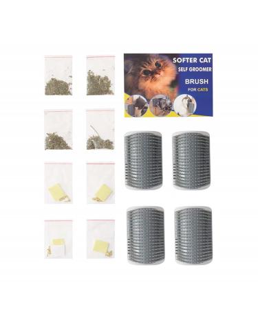 Cat Self Groomer with Catnip Pouch 4 Pack - Wall Corner Scratcher & Soft Grooming Combs for Short/Long Fur Cats - Cat Brush Toy for Indoor Cats & Kittens - Buy Online on GoSupps.com