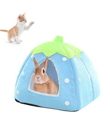 Guinea Pig Bed Guinea Pig House Strawberry Indoor Guinea Pig Cage Hideout Small Animal Beds Guinea Pig Hideaway for Hamster Chinchilla Ferret Hedgehog Rabbit Gerbil Blue
