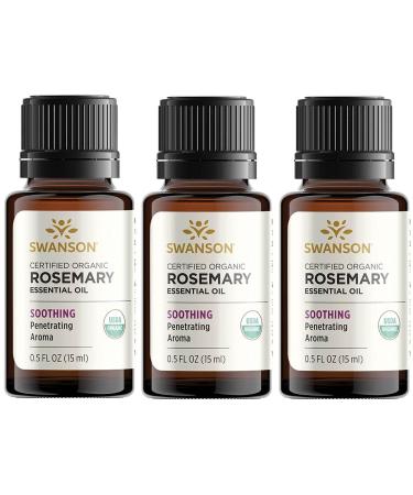 Swanson Certified Organic Rosemary Essential Oil 0.5 fl Ounce (15 ml) Liquid (3 Pack)