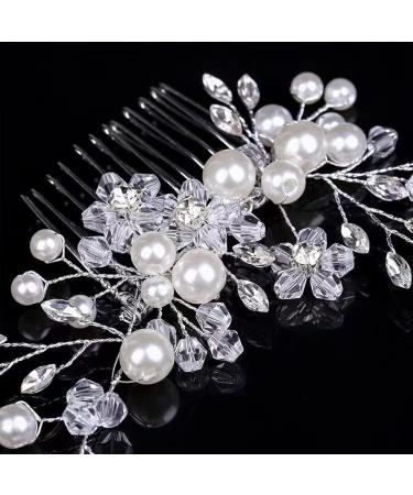 Silver Bridal Flower Side Hair Clip with Pearls - Wedding Headpiece for Brides & Bridesmaids - Buy Online on GoSupps.com