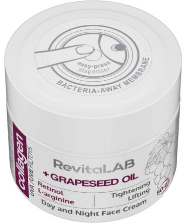RevitaLAB Day and Night Collagen Anti-Ageing Moisturiser Enriched with Hyaluronic Acid L-Arginine Retinol Grapeseed Oil and a UVA/UVB Filter for Ages 50 - 65 50 ml - Buy Online on GoSupps.com